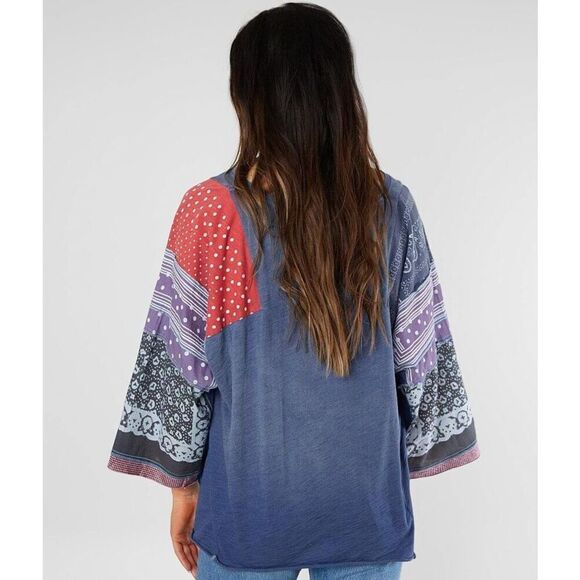 ✨FREE PEOPLE Shibuya Boho Sz Large Denim Patchwork Top✨ - Picture 8 of 12